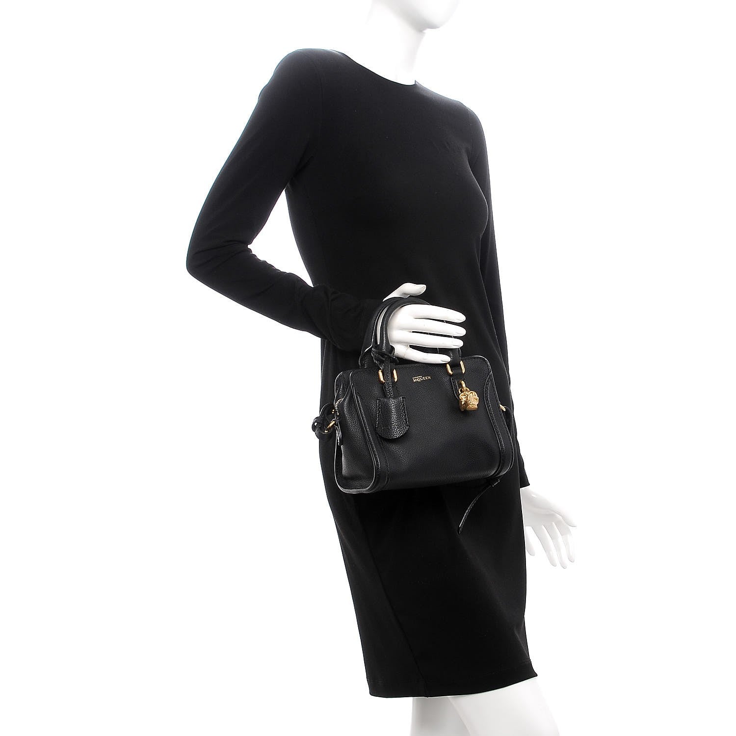 Alexander McQueen Pebbled Calfskin Mini Padlock Tote Black 3 of 9
