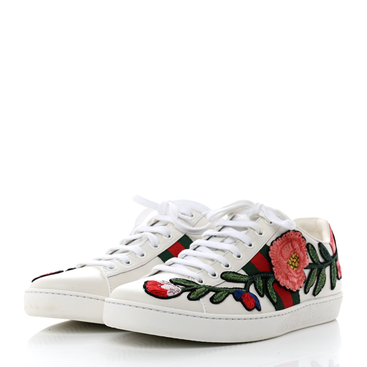 Calfskin Web Floral Embroidered Ace Sneakers 39.5 White