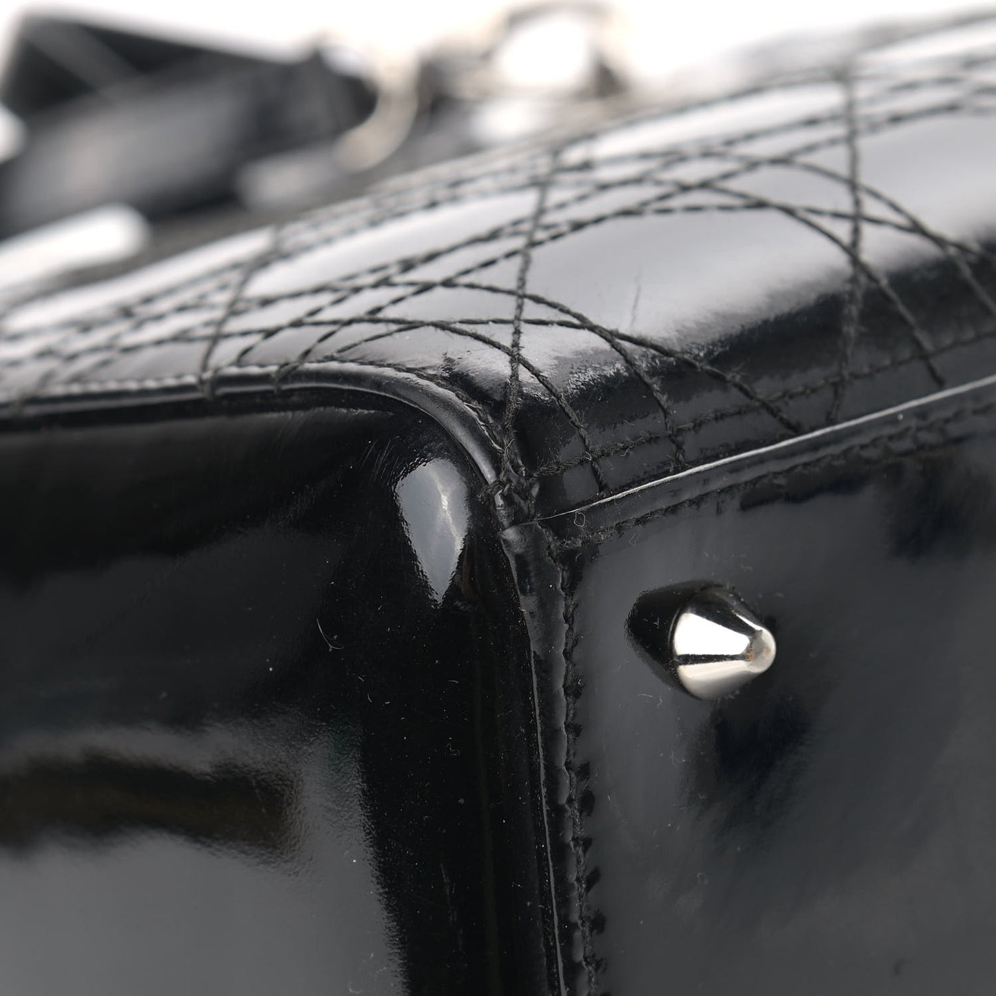 Patent Cannage Stitched Medium Lady Dior Black