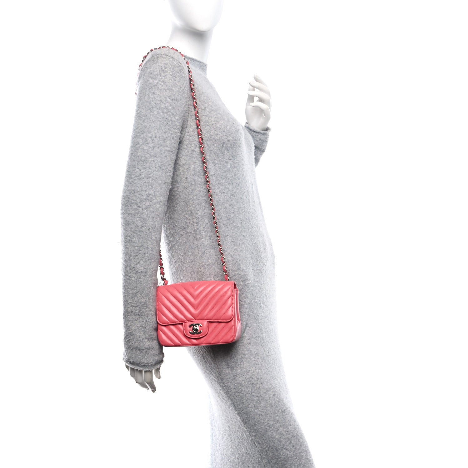 Chanel Lambskin Chevron Quilted Mini Square Flap Pink 2 of 11