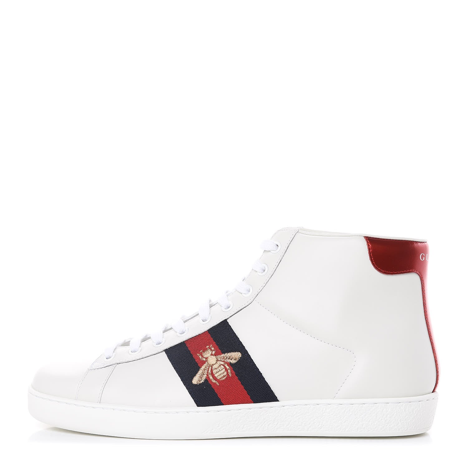 Gucci Calfskin Miro Soft Web Bee Embroidered Mens Ace High Top Sneakers 9 White 1 of 9