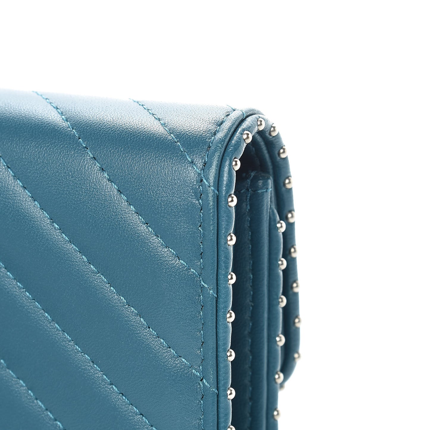 Lambskin Chevron Quilted Studded Small Flap Wallet Teal