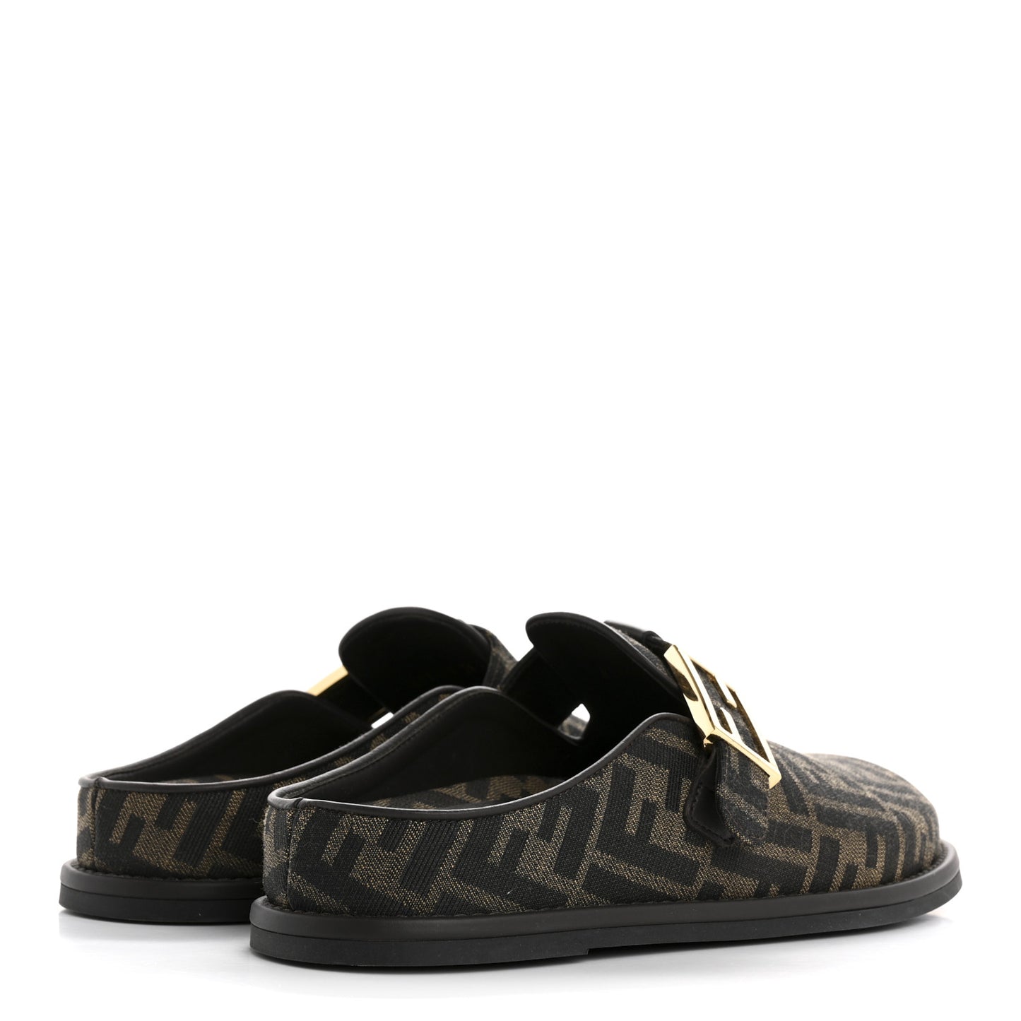 Fabric Jacquard Nappa FF Womens Sabot Mules 39 Tobacco Black