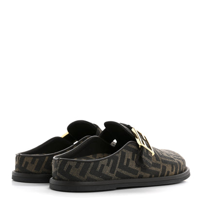 Fendi Fabric Jacquard Nappa FF Womens Sabot Mules 39 Tobacco Black 5 of 10