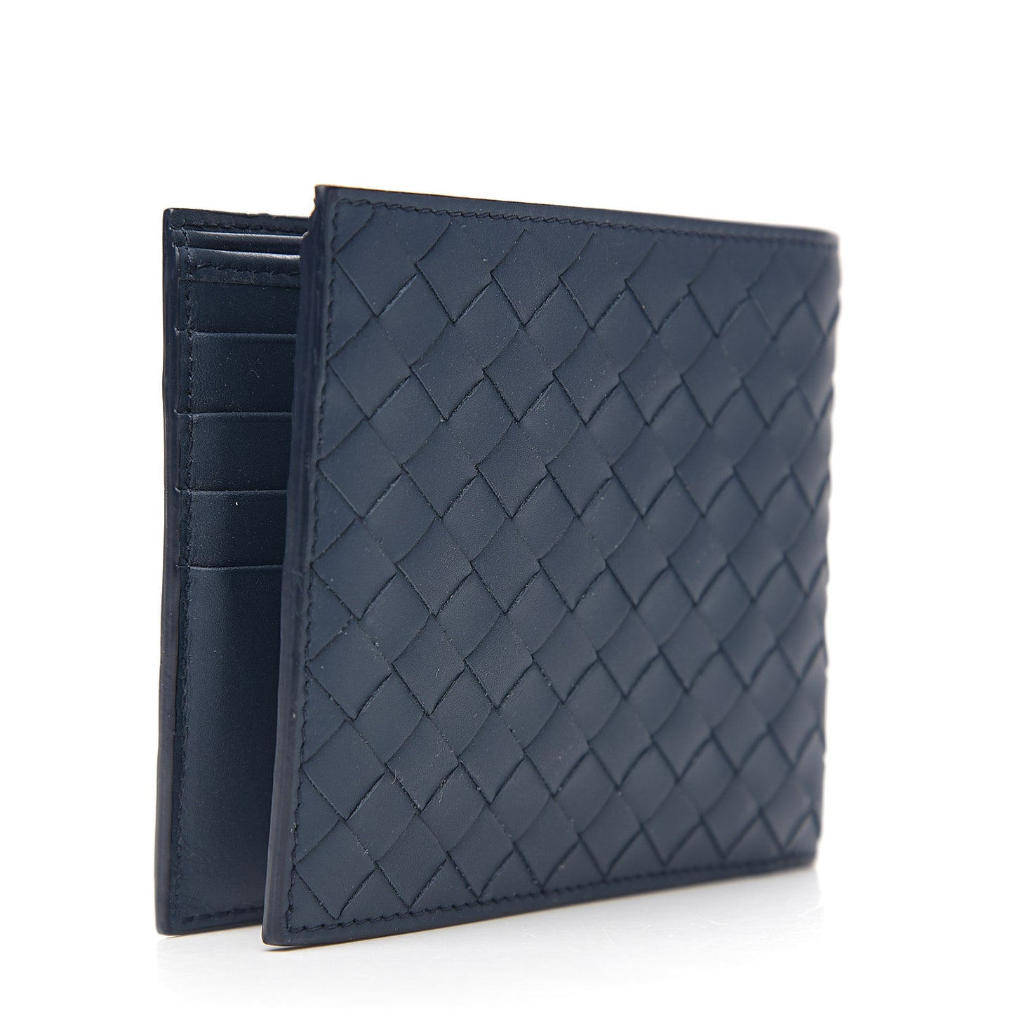 Calfskin Intrecciato Bi-Fold Wallet Dark Denim