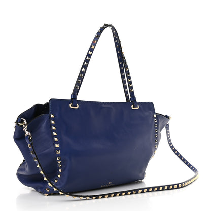Valentino Garavani Vitello Medium Rockstud Tote Blue China 3 of 11