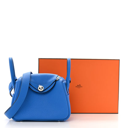 Hermes Taurillon Clemence Mini Lindy 20 Bleu Hydra 11 of 11
