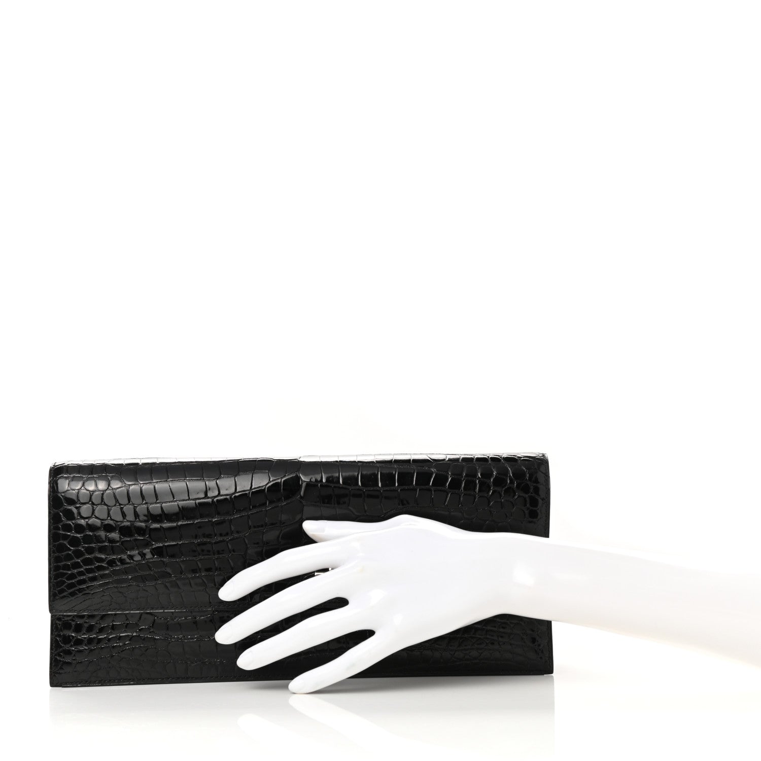 Hermes Shiny Porosus Crocodile Verrou Elan Clutch Black 2 of 9