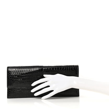 Hermes Shiny Porosus Crocodile Verrou Elan Clutch Black 2 of 9