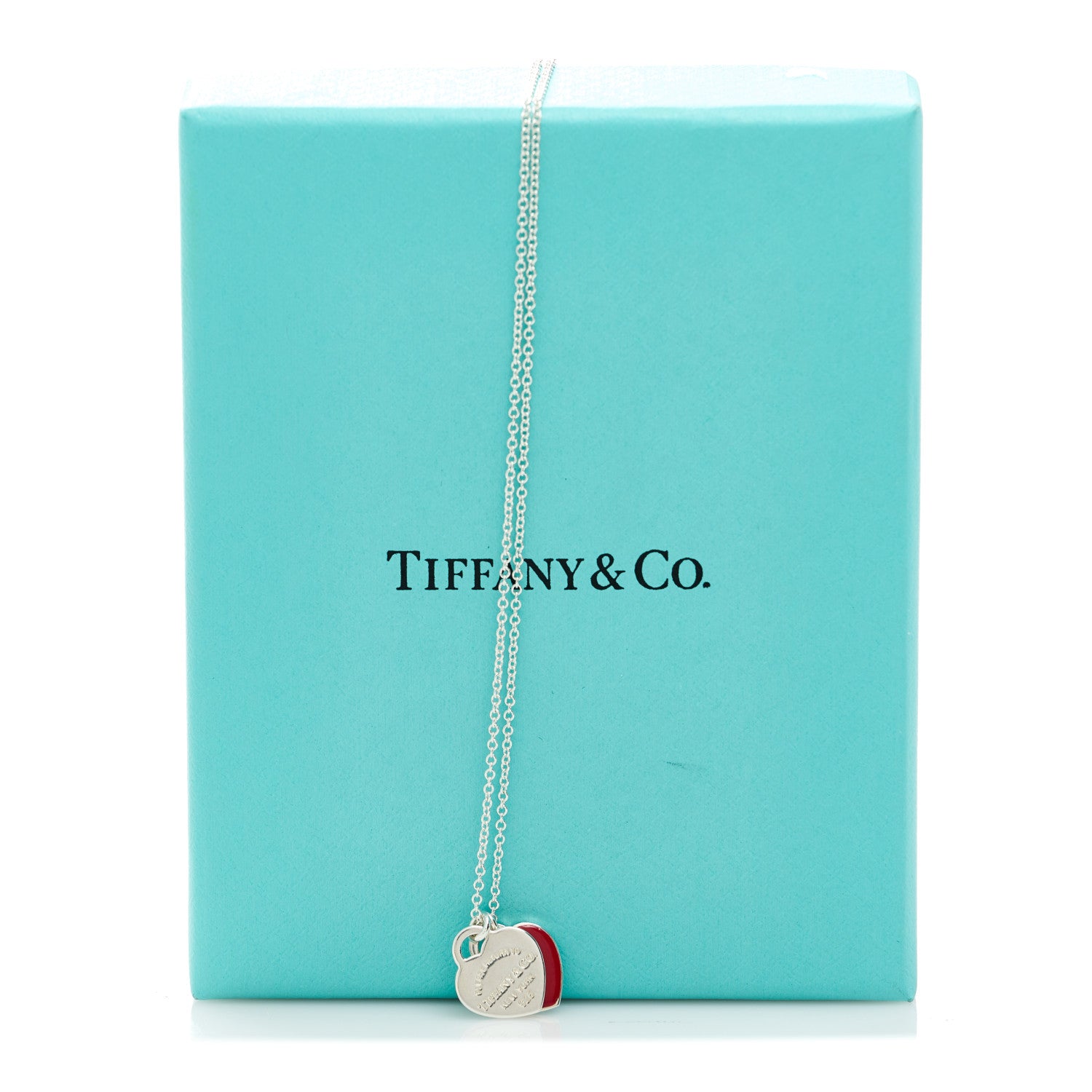 Tiffany Sterling Silver Enamel Return to Tiffany Double Heart Tag Pendant Necklace Red 8 of 8
