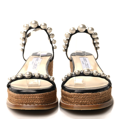 Jimmy Choo Calfskin Espadrille Amatuus 60 Wedge Sandals 35 Black 2 of 7
