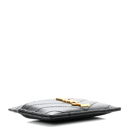 Saint Laurent Grain De Poudre Matelasse Chevron Monogram Credit Card Case Black 4 of 7