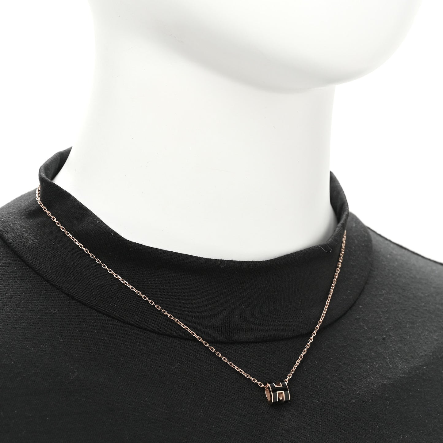 Lacquered Rose Gold Mini Pop H Pendant Necklace Black