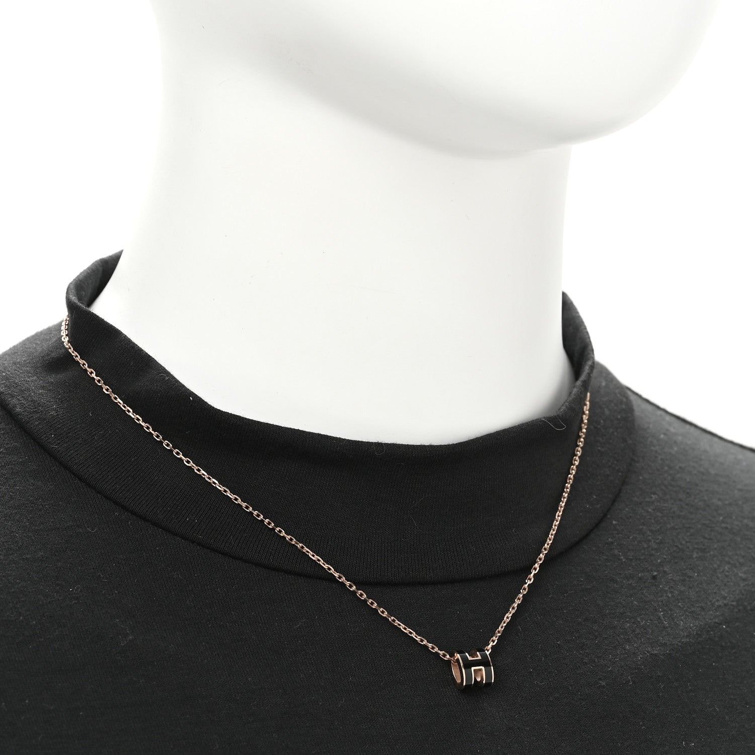 Hermes Lacquered Rose Gold Mini Pop H Pendant Necklace Black 2 of 6