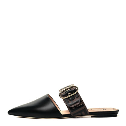 Fendi Vitello FF Embossed Buckle Flat Mules 41 Maya Black 1 of 7