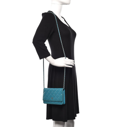 Chanel Patent Quilted Wallet On Chain WOC Turquoise Blue 2 of 11