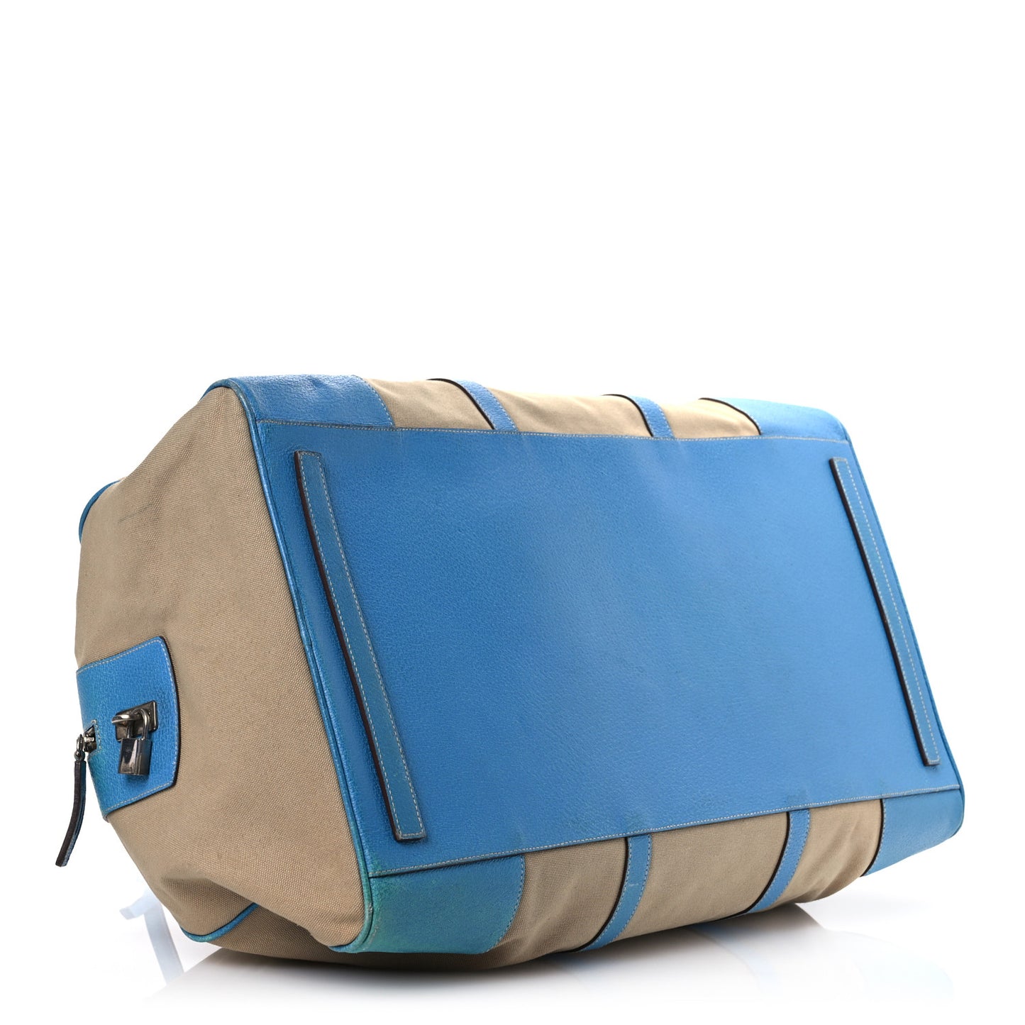 Canvas Calfskin Duffle Beige Blue
