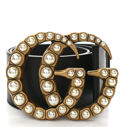 Gucci Moon Calfskin Pearl Double G 70mm Belt 80 32 Black Cream 1 of 5