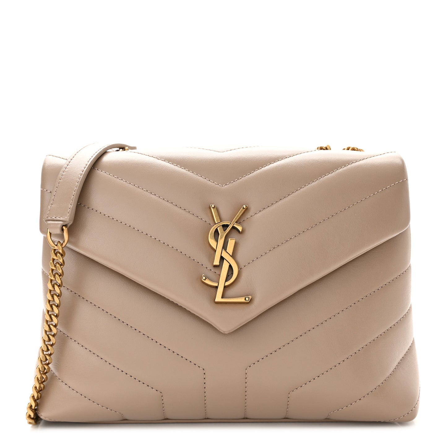 Calfskin Y Quilted Monogram Small Loulou Chain Satchel Dark Beige