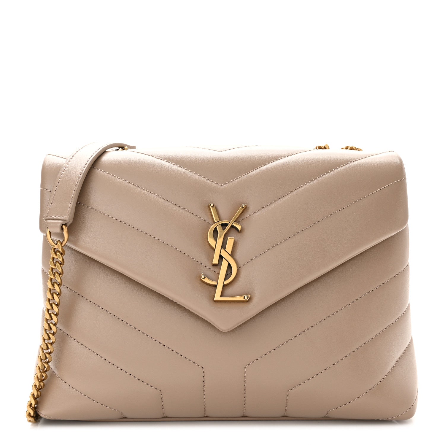 Saint Laurent Calfskin Y Quilted Monogram Small Loulou Chain Satchel Dark Beige 1 of 10