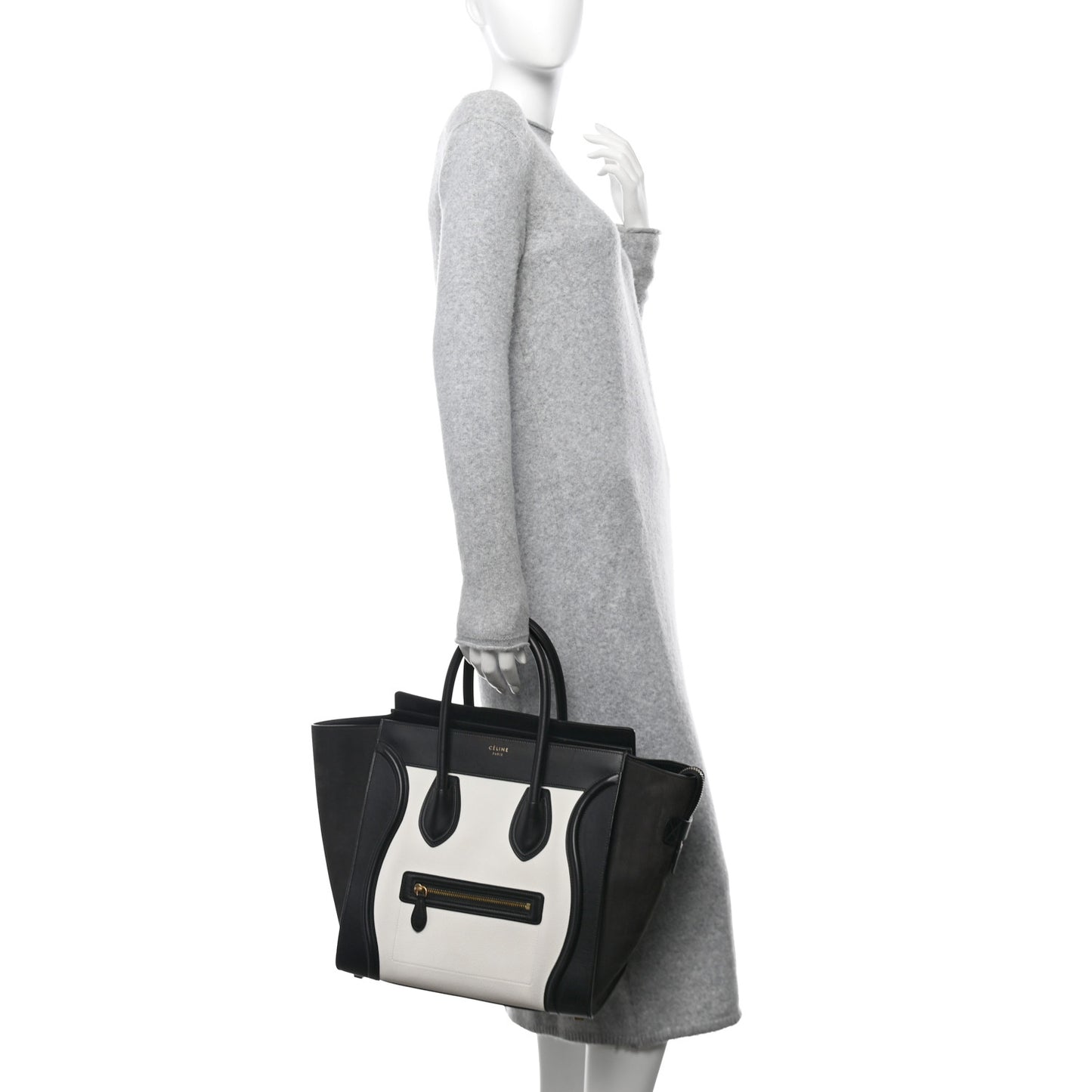 Nubuck Drummed Calfskin Mini Bi-Color Luggage Black White