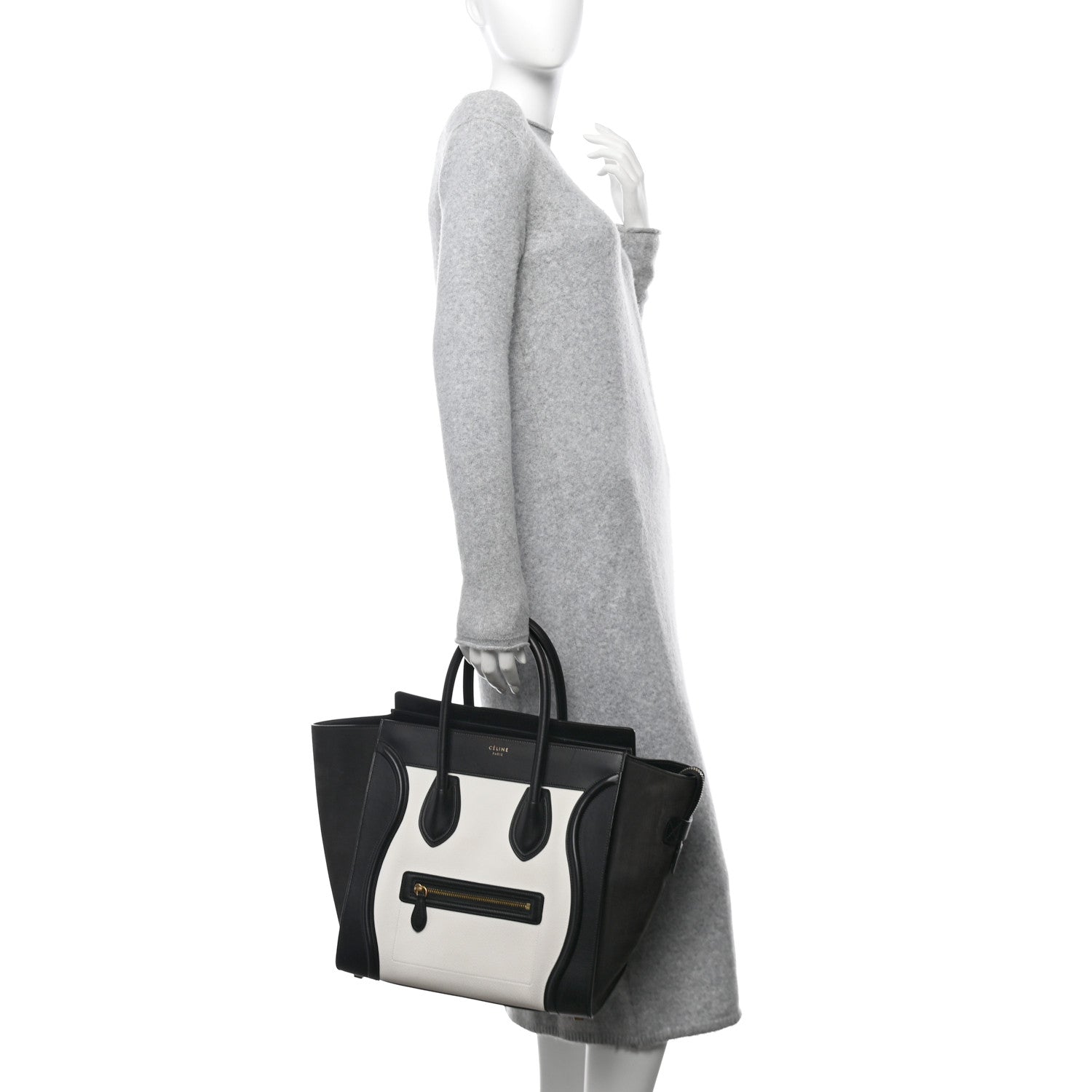 Celine Nubuck Drummed Calfskin Mini Bi-Color Luggage Black White 2 of 11