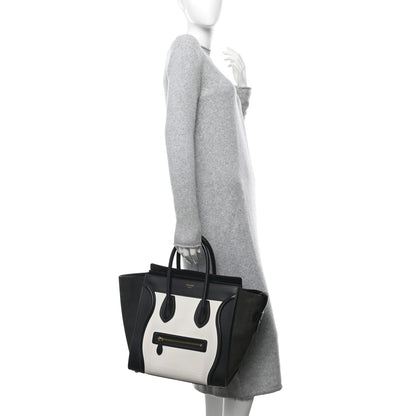 Celine Nubuck Drummed Calfskin Mini Bi-Color Luggage Black White 2 of 11