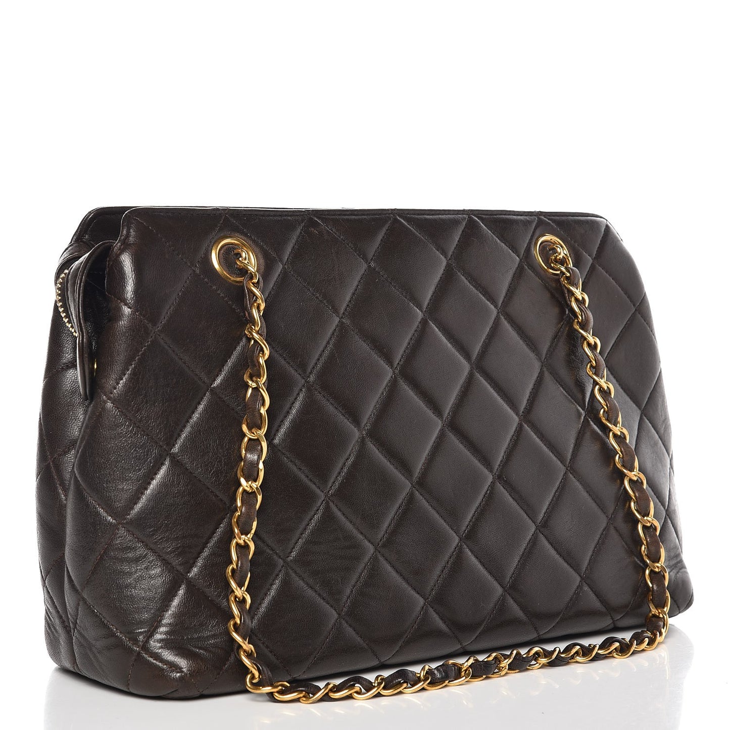 Lambskin Quilted Shoulder Bag Dark Brown