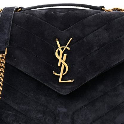 Saint Laurent Suede Calfskin Y Quilted Monogram Small Loulou Chain Satchel Deep Marine 9 of 11
