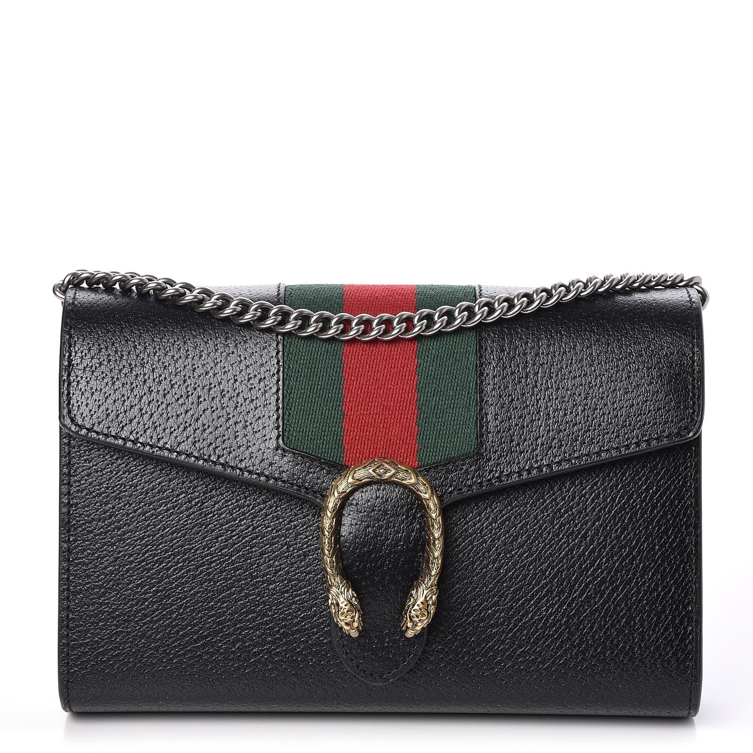Gucci Calfskin Web Mini Dionysus Chain Wallet Black 1 of 8
