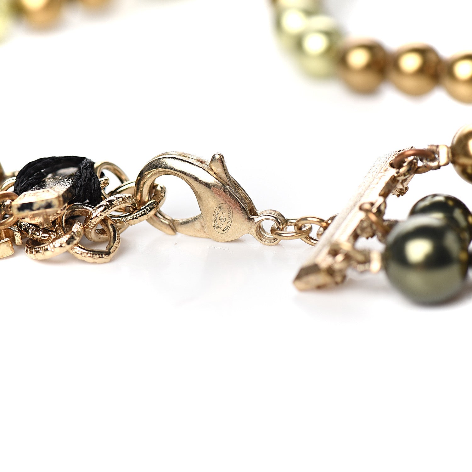 Chanel Resin Pearl Multi Strand Crystal Star CC Necklace Gold Green Brown 3 of 4