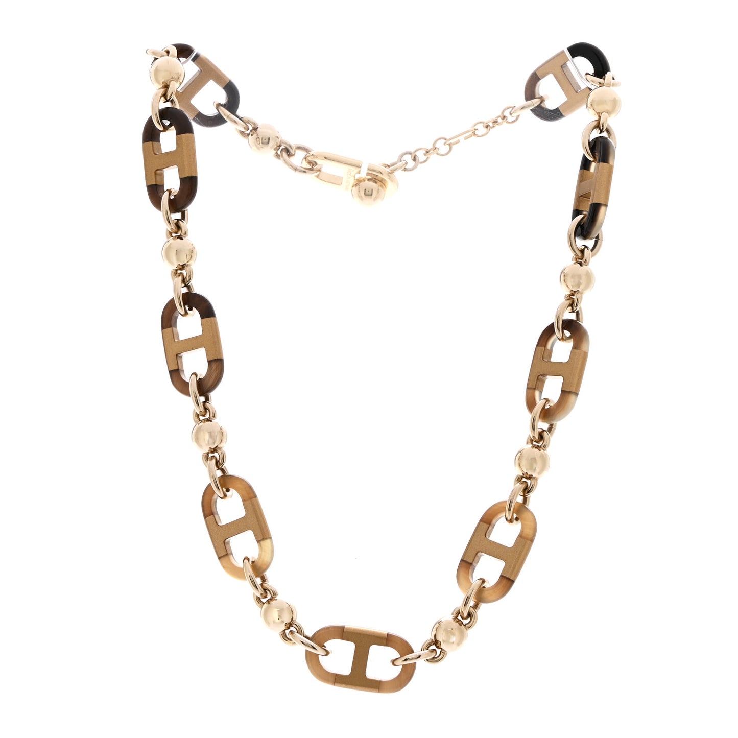 Buffalo Horn Lacquer Chaine D'Ancre Necklace Black Gold