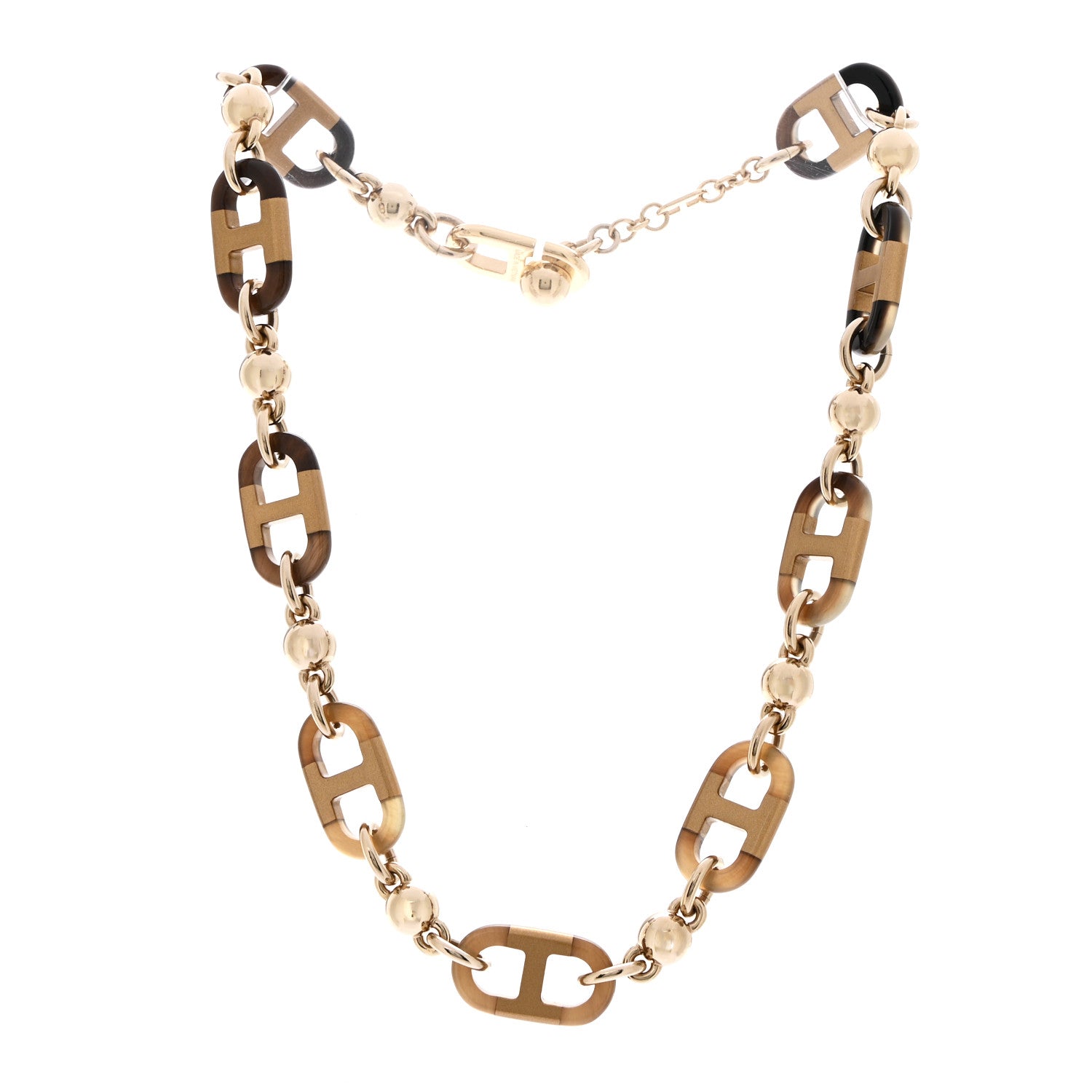 Hermes Buffalo Horn Lacquer Chaine D'Ancre Necklace Black Gold 3 of 7