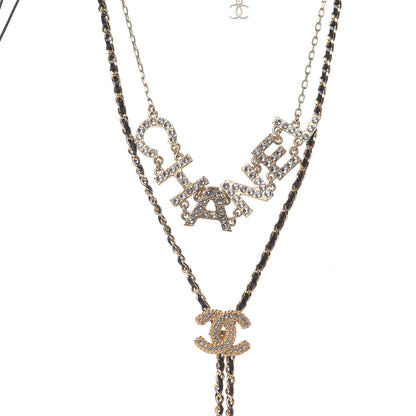Chanel Lambskin Crystal Pearl Logo CC Double Strand Necklace Gold White Black 3 of 5
