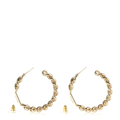 Chanel Metal Enamel CC Square Chain Hoop Earrings Gold White 3 of 5