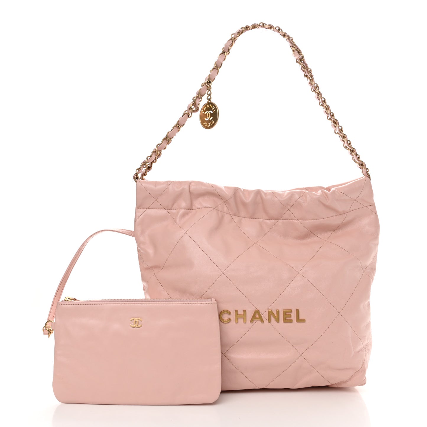 Shiny Calfskin Quilted Small Chanel 22 Light Pink