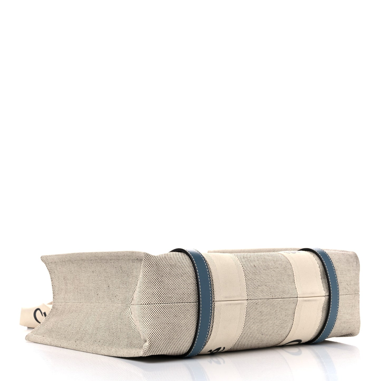 Cotton Calfskin Medium Woody Ribbon Tote White Blue