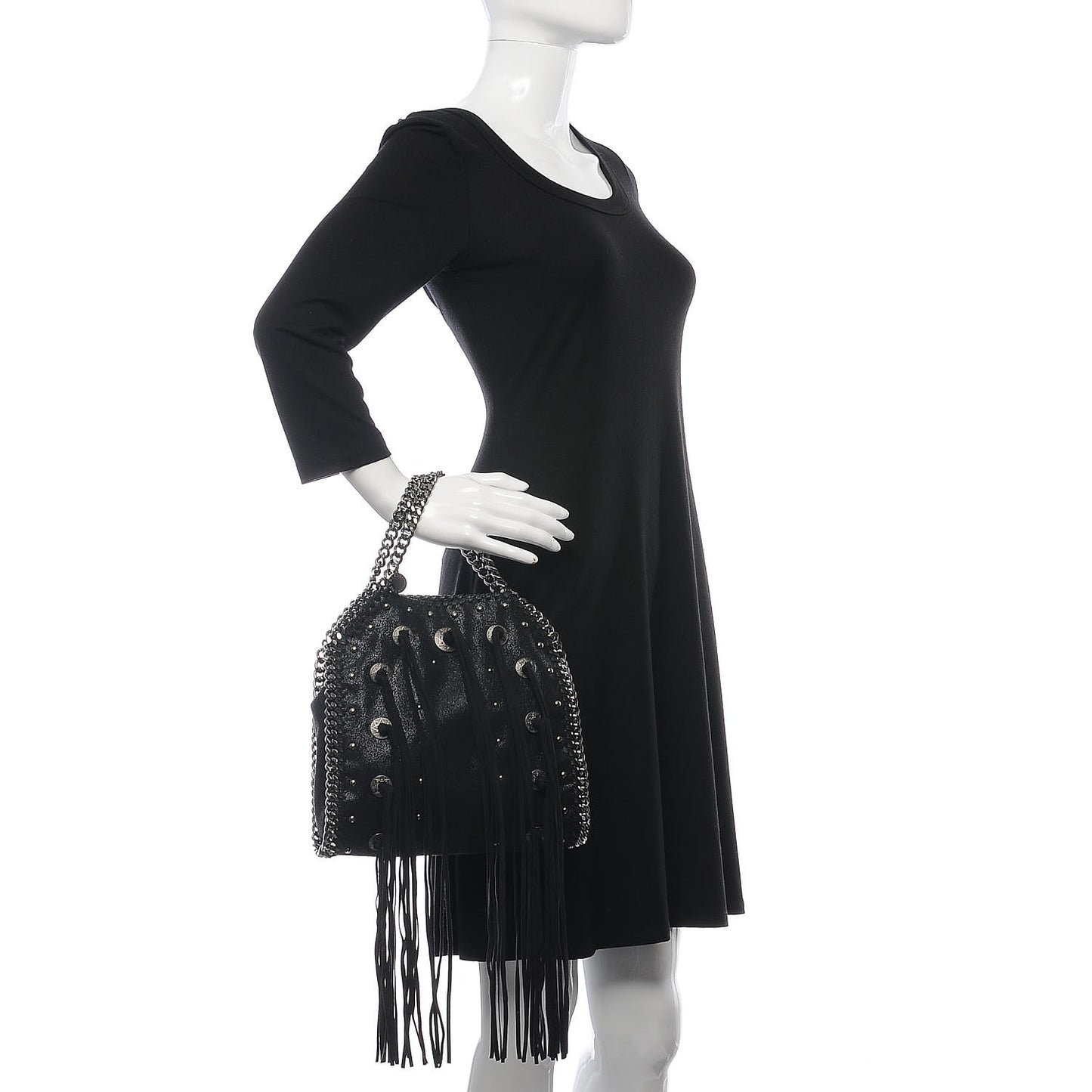 Shaggy Deer Studded Fringe Mini Falabella Tote Black