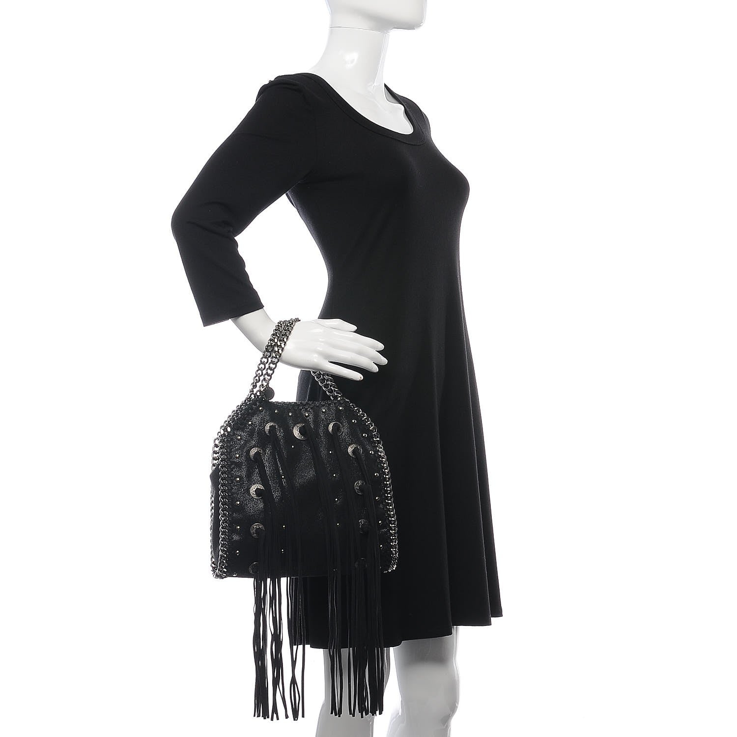 Stella McCartney Shaggy Deer Studded Fringe Mini Falabella Tote Black 3 of 8