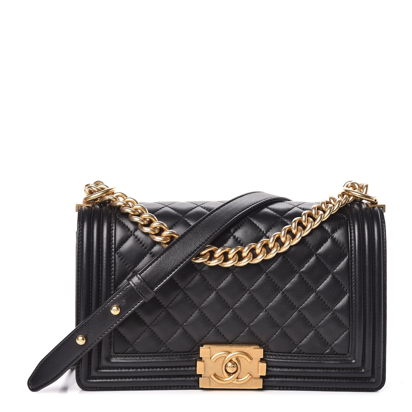 Lambskin Quilted Medium Boy Flap Black