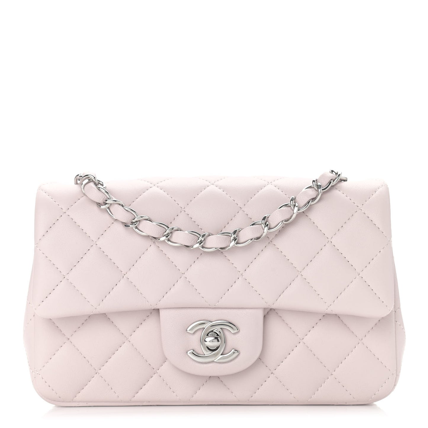Lambskin Quilted Mini Rectangular Flap Light Purple