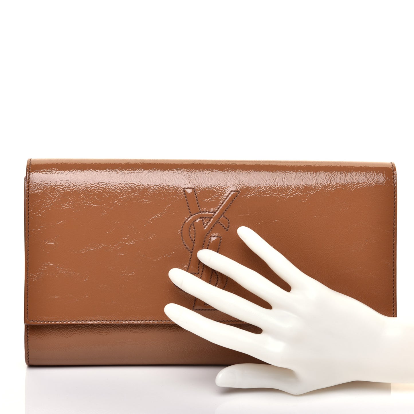 Textured Patent Calfskin Large Belle De Jour Clutch Tobacco