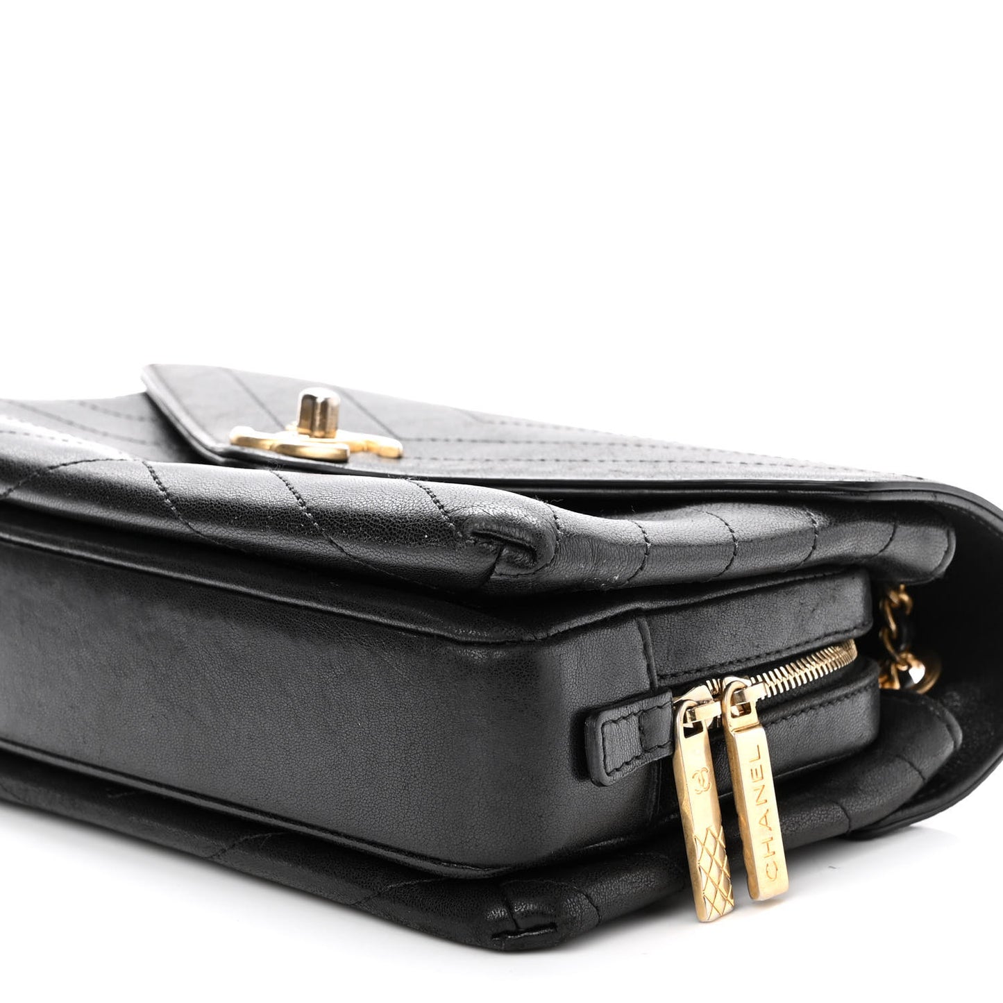 Lambskin Chevron Stitched Envelope Flap Bag Black