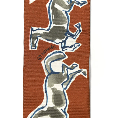 Hermes Silk Chevaux En Liberte Twilly Caramel Kaki White 4 of 4