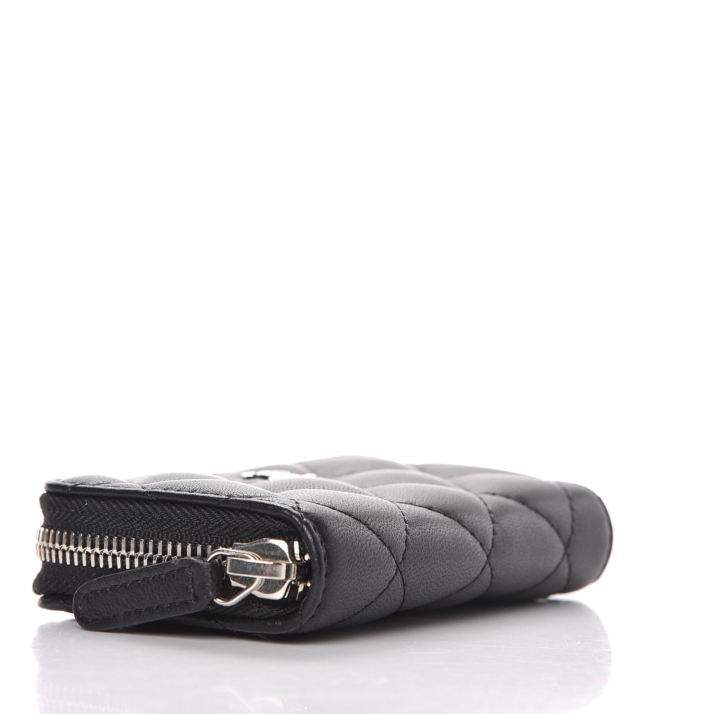 Lambskin Quilted Zip Around Coin Purse Wallet Black