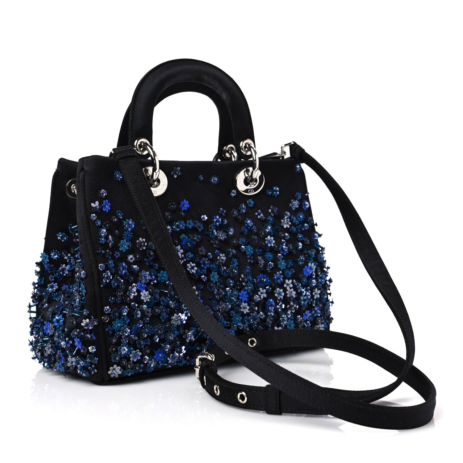 Christian Dior Satin Floral Embroidered Small Diorrismo Tote Blue 3 of 9