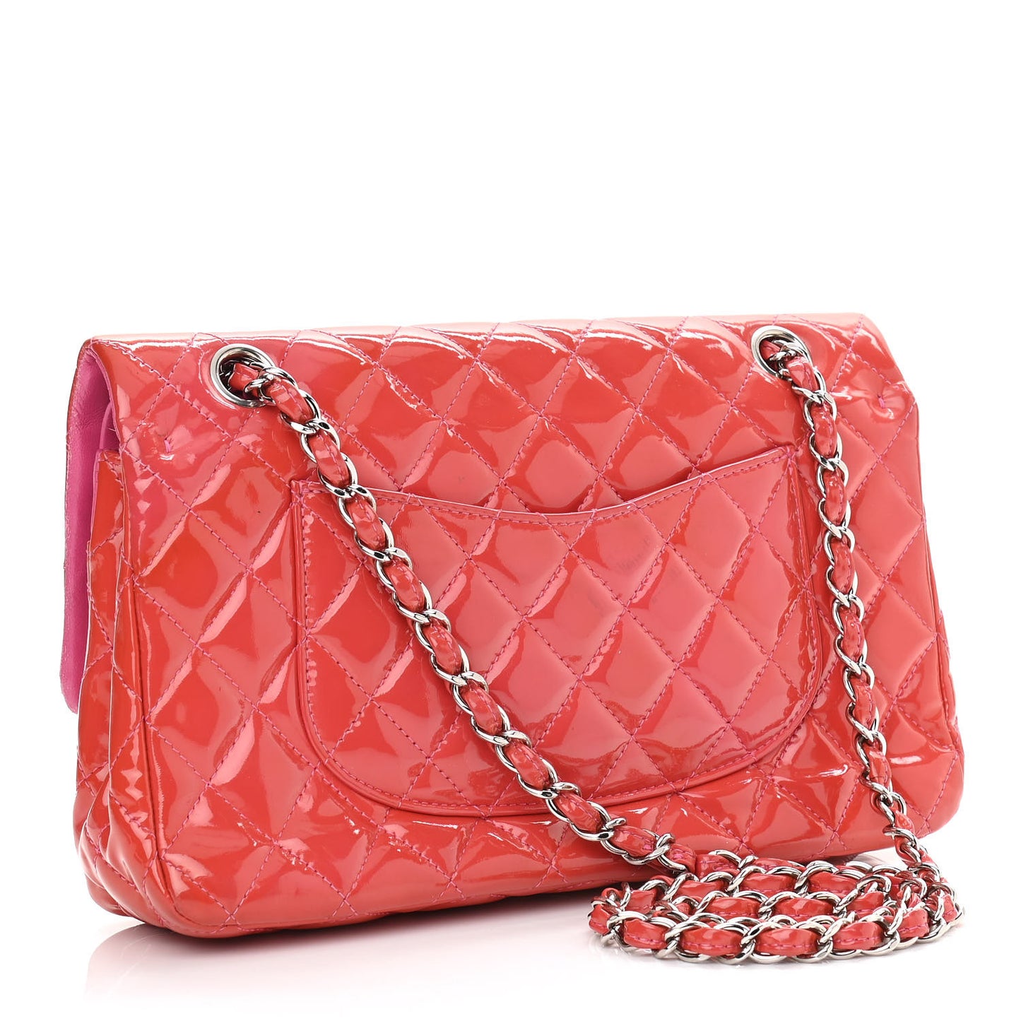 Patent Quilted Medium Double Flap Fuchsia