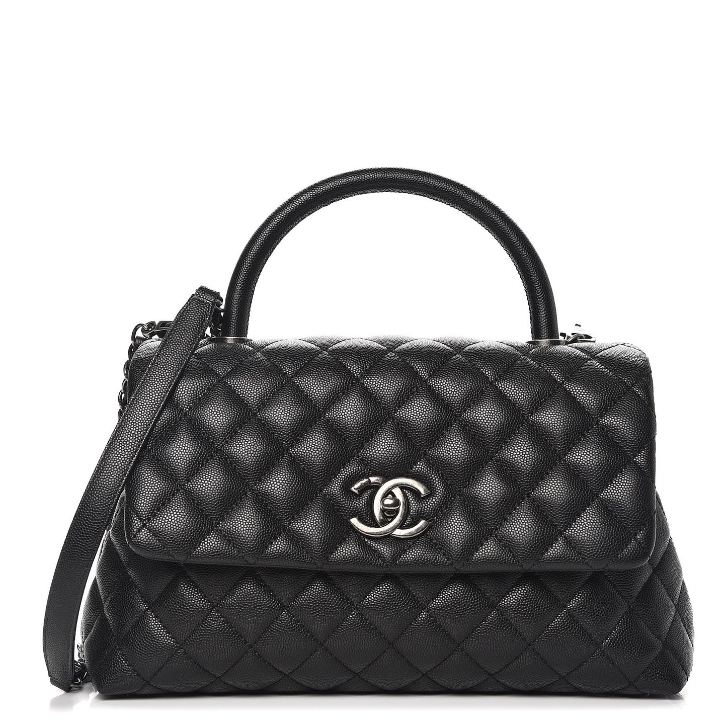 Caviar Quilted Small Coco Handle Flap Black