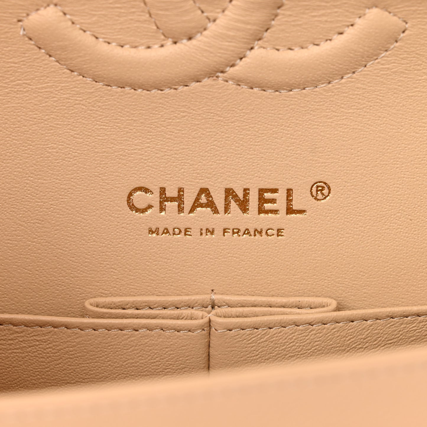 Caviar Quilted Medium Double Flap Beige