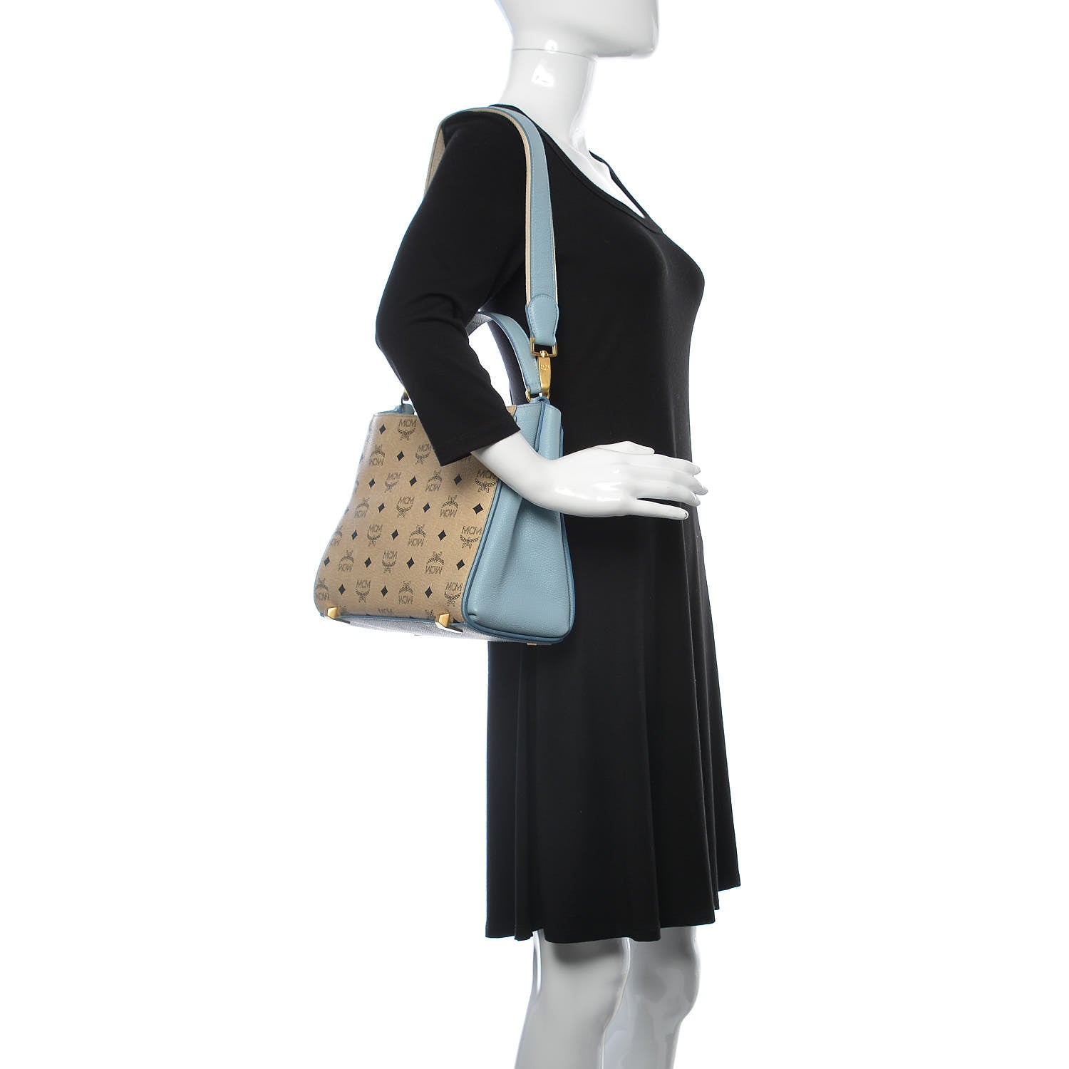 MCM Visetos Small Corina Shoulder Bag Beige Sky Blue 3 of 19
